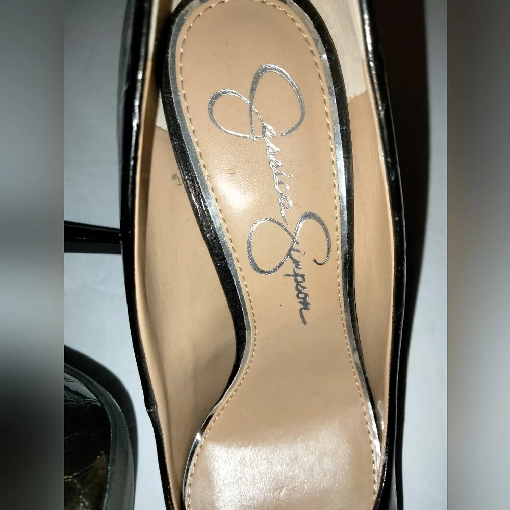 Jessica Simpson (Sz 8) Dark Brown Croc Embossed Parisah Platform Pumps NewWOBox